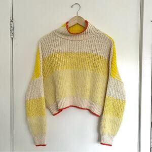 Free People Yellow Sunbrite Crop Colorblock Sweater XS